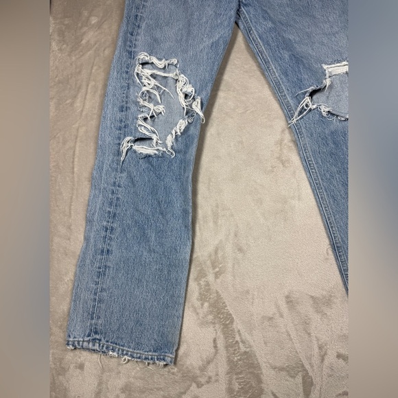 Agolde 90s Mid Rise Distressed Light Denim Button Fly Straight Blue Jeans 26 - Picture 6 of 16
